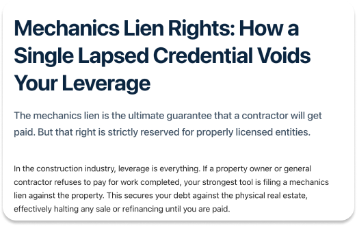 Mechanics Lien Rights: How a Single Lapsed Credential Voids Your Leverage