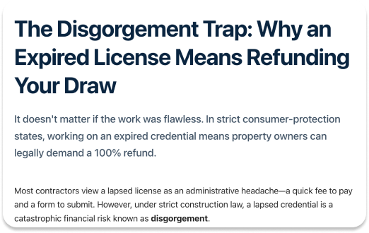 The Disgorgement Trap: Why an Expired License Means Refunding Your Draw